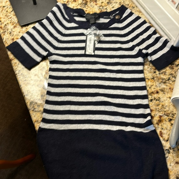 NWT Worthington Short Sleeve Striped Sweater Top Size Medium Navy/Gray - Picture 1 of 10